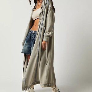 Free People Keep Me Cardi Maxi Cardigan: Ivory Gray Moss Oversized